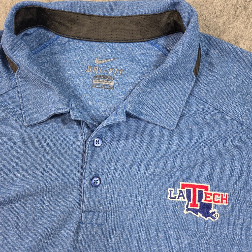 Louisiana Tech LA Tech Bulldogs Polo Shirt Mens XXL Blue Nike Dri-FIT Heather